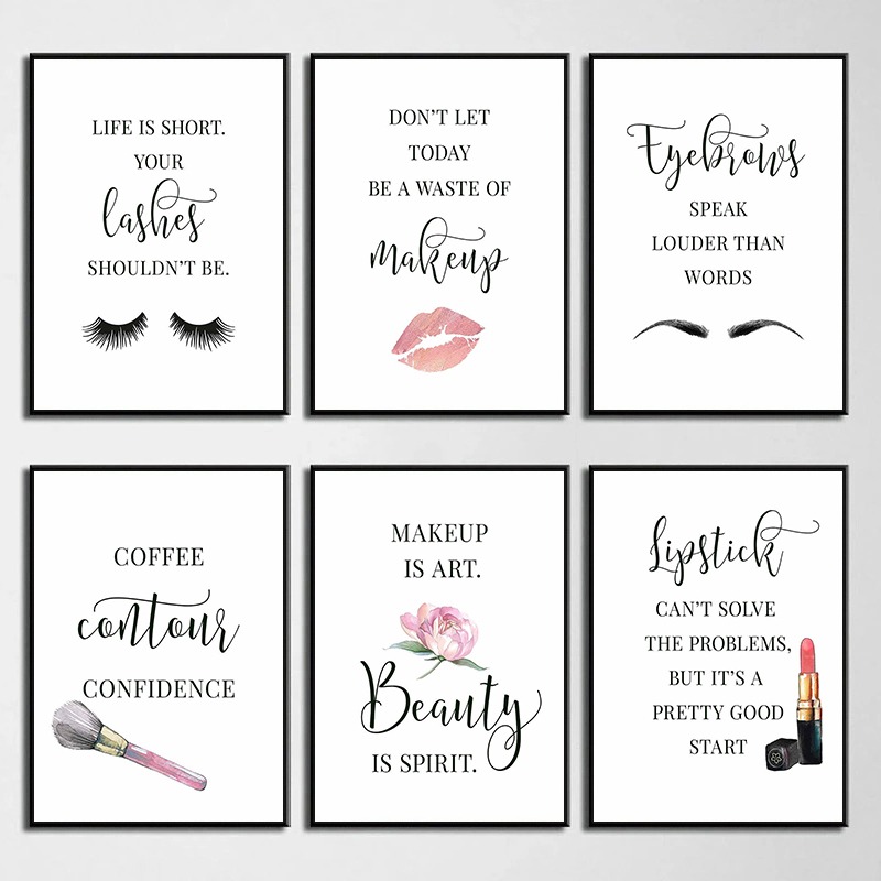 Makeup Is Beauty Quotes - 메이크업 명언 포스터 속눈썹 눈썹 립스틱