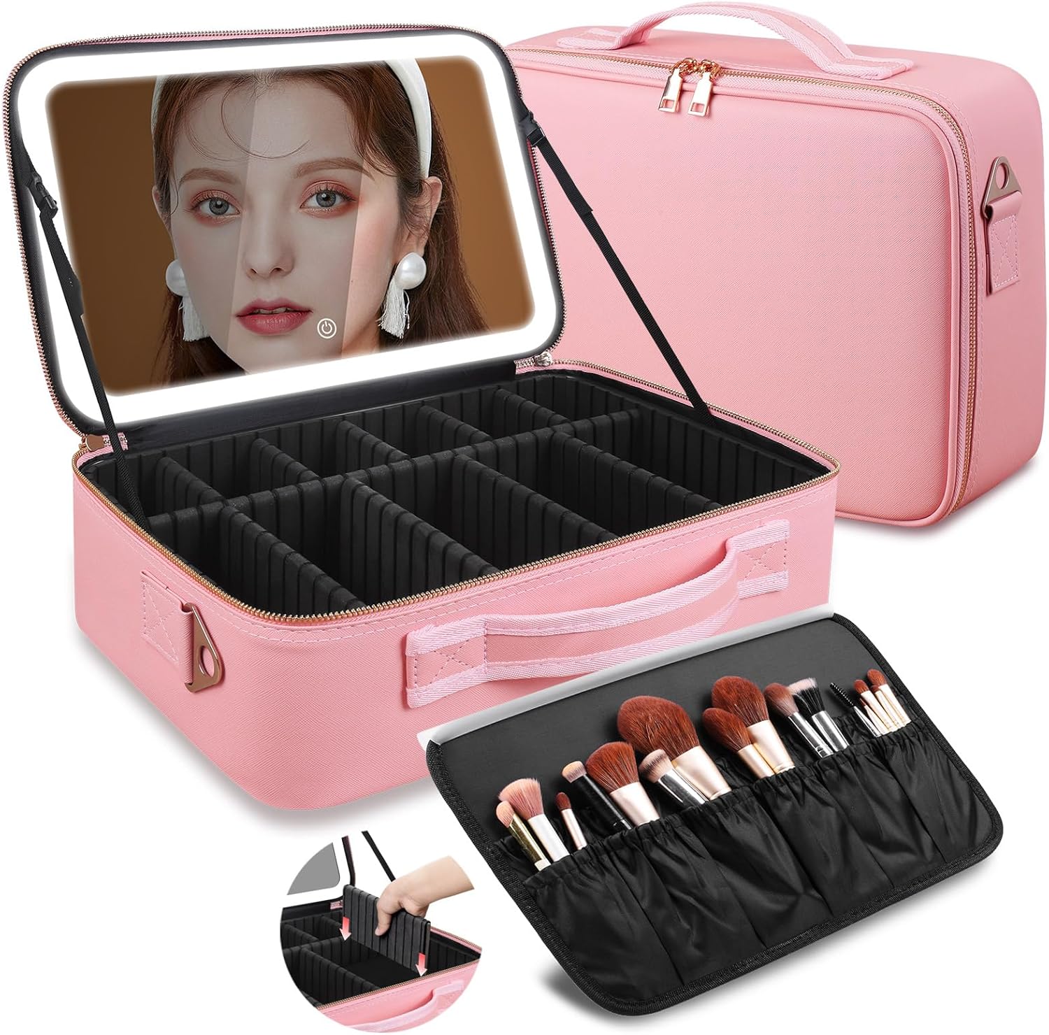 Beauty Makeup Case - 대용량 메이크업 가방 15''X11'' LED 거울