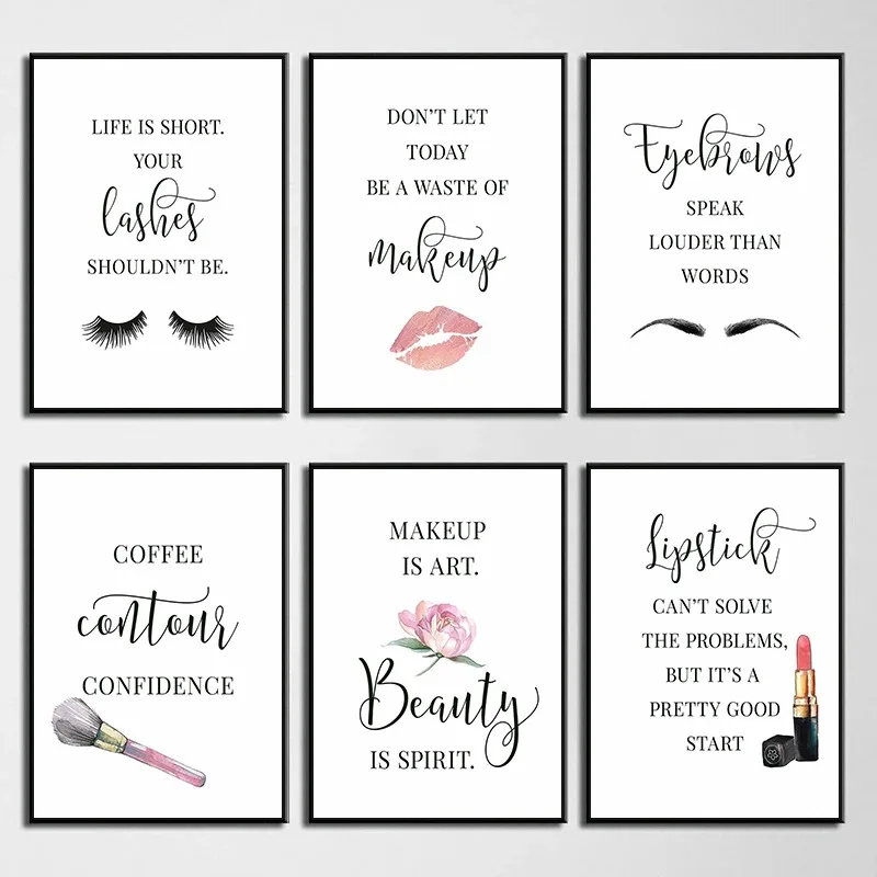 메이크업 명언 포스터 속눈썹 눈썹 립스틱 컨투어 입술  - Makeup Is Beauty Quotes 리뷰 및 가격
