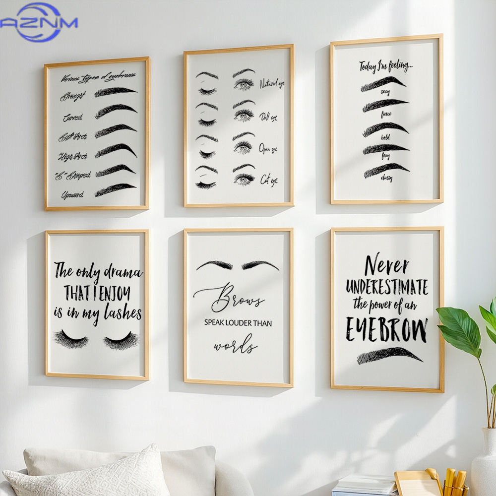 6종 눈썹 및 속눈썹 캔버스 벽 예술 프린트 세트, 뷰 - Makeup Is Beauty Quotes 리뷰 및 가격