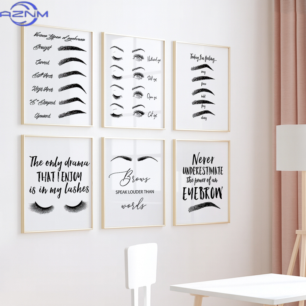 6종 눈썹 및 속눈썹 캔버스 벽 예술 프린트 세트, 뷰 - Makeup Is Beauty Quotes 리뷰 및 가격