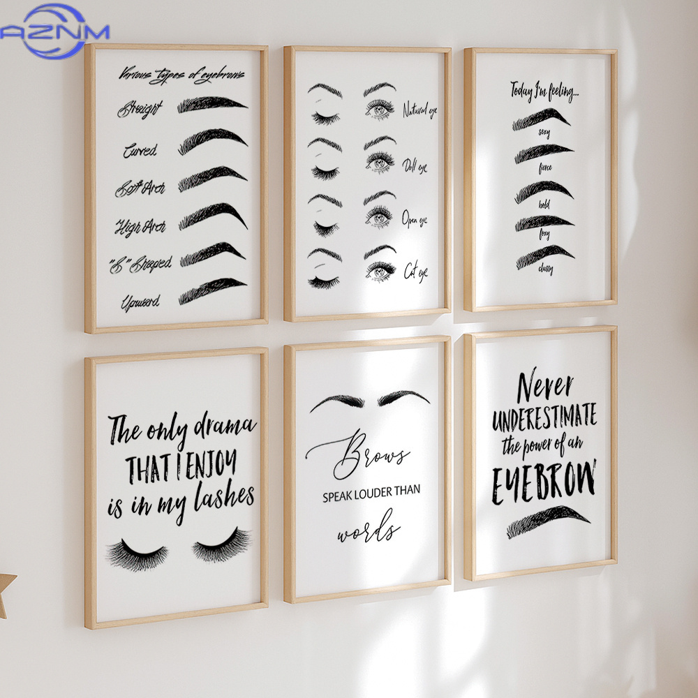 6종 눈썹 및 속눈썹 캔버스 벽 예술 프린트 세트, 뷰 - Makeup Is Beauty Quotes 리뷰 및 가격