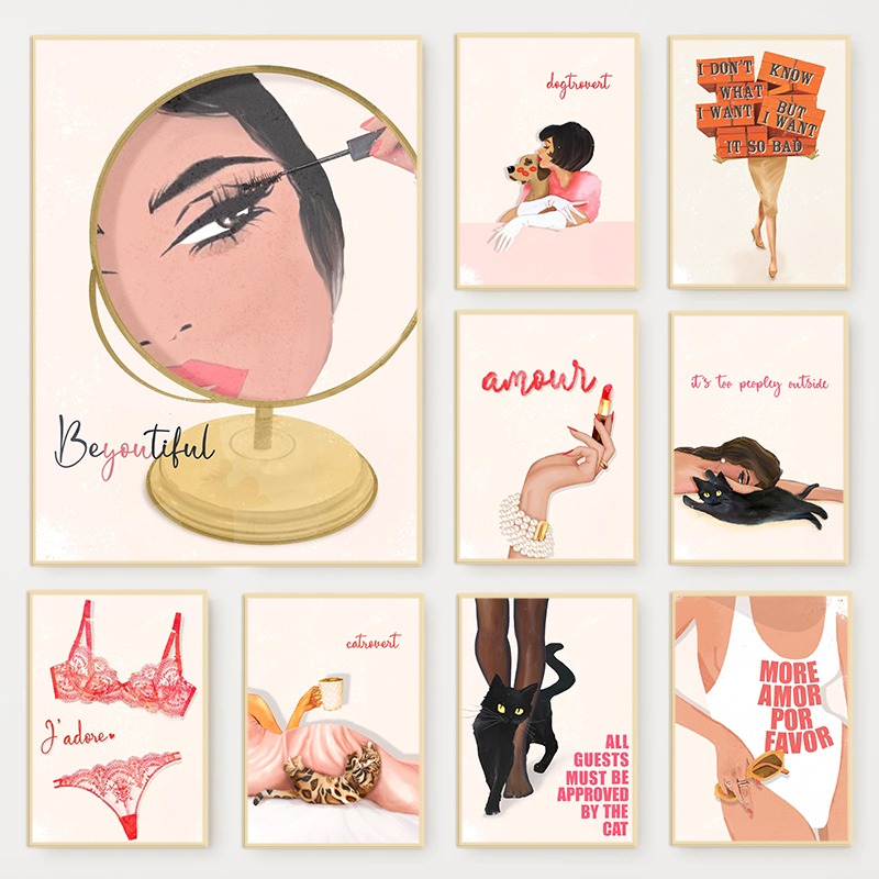 레트로 글램 패션 잡지 포스터 핑크 럭셔리 뷰티 메이크 - Makeup Is Beauty Quotes 리뷰 및 가격