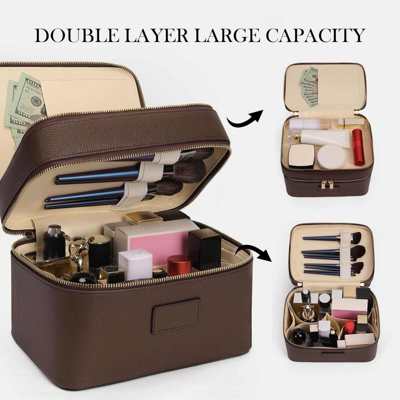 대용량 이중 레이어 고급 화장품 가방, 여행용 탑 핸들 - Beauty Makeup Case 리뷰 및 가격