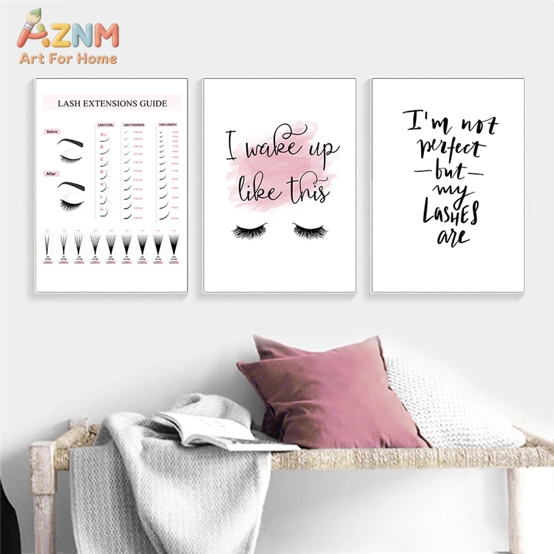AZNM 속눈썹 연장 가이드 캔버스 벽 예술, 뷰티 살 - Makeup Is Beauty Quotes 리뷰 및 가격