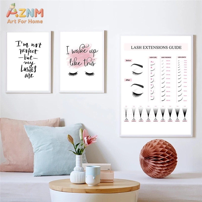 AZNM 속눈썹 연장 가이드 캔버스 벽 예술, 뷰티 살 - Makeup Is Beauty Quotes 리뷰 및 가격