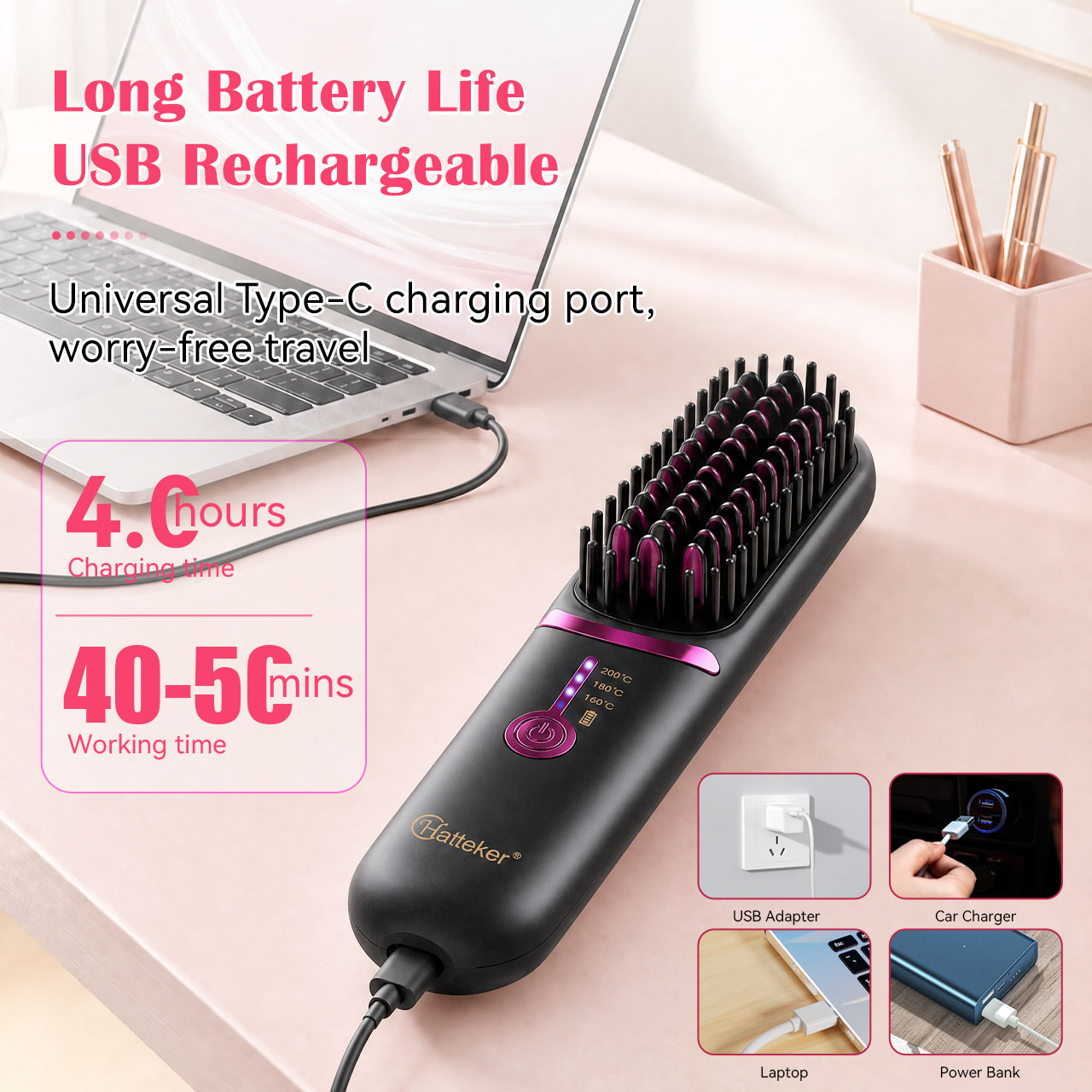 하테커 무선 휴대용 여행용 헤어 스트레이트 빗 3단계  - Hair Straightener 리뷰 및 가격